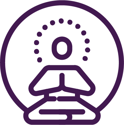 A purple icon depicting a meditating man in a lotus position, representing spiritual and energetic services with a focus on channeling and energetic healing.