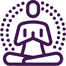 A purple icon of a person meditating in a lotus position, representing holistic healing.