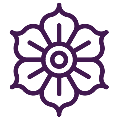 An energetic healing symbol, depicted as a purple square, glows on a serene white background.